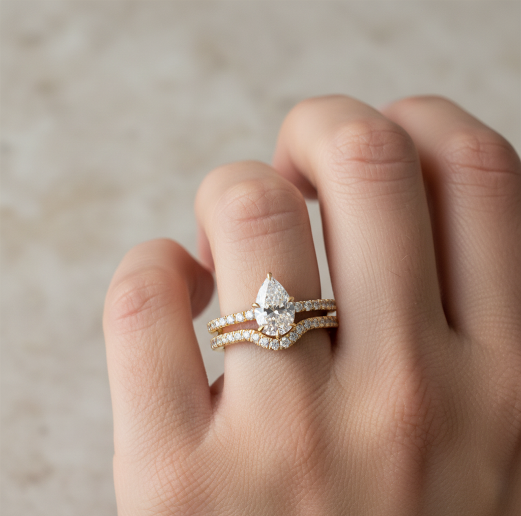 1ct Pear Wave Stack Ring (2-Piece)