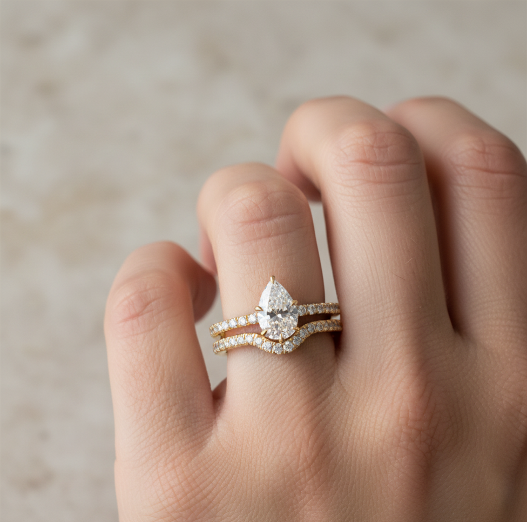 1ct Pear Wave Stack Ring (2-Piece)