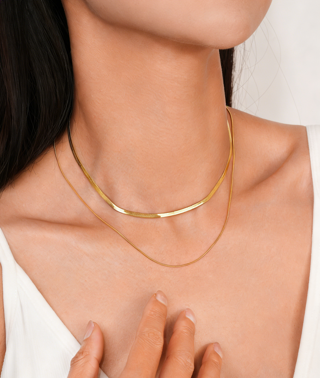 18K Gold Double Snake Chain Necklace