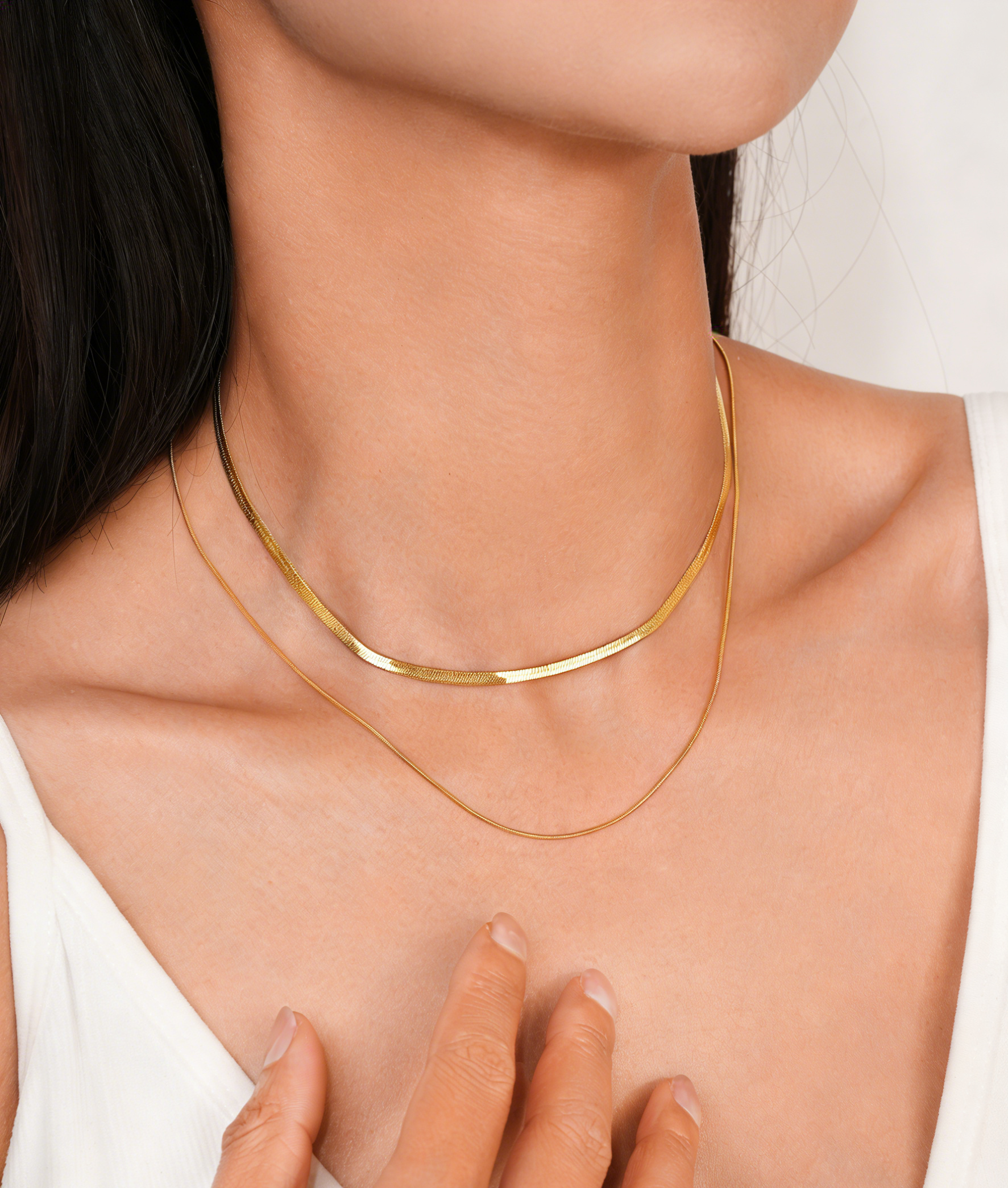 24K Gold Double Snake Chain Necklace