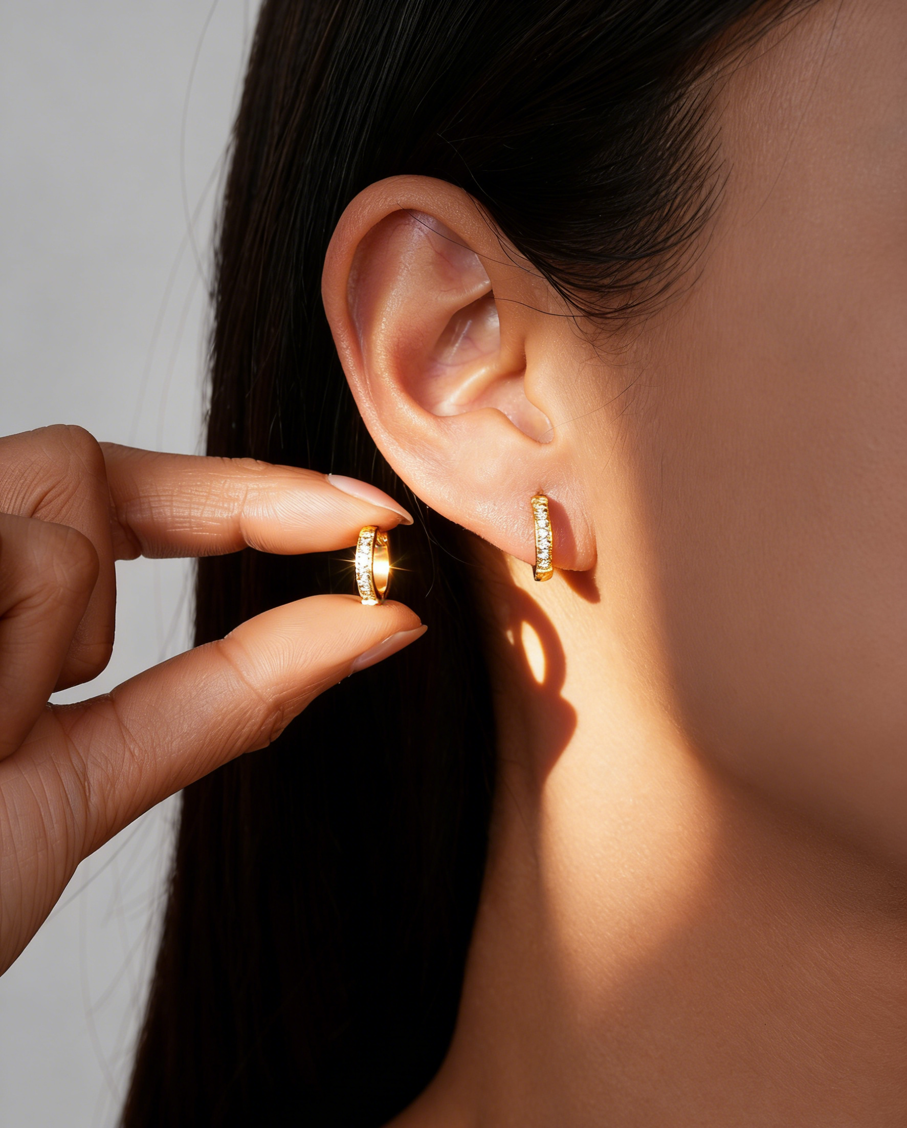 18K Gold Cubic Zirconia Hoop Earrings