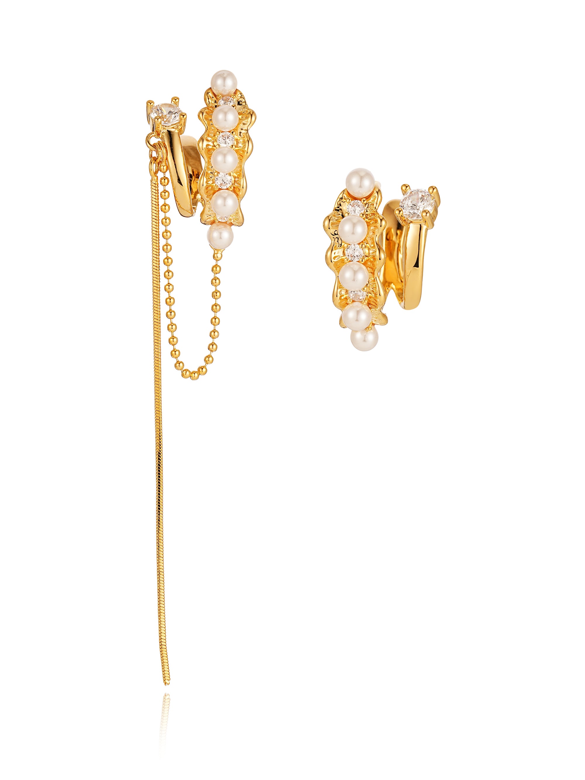 24K Gold Pearl Chain Ear Cuff