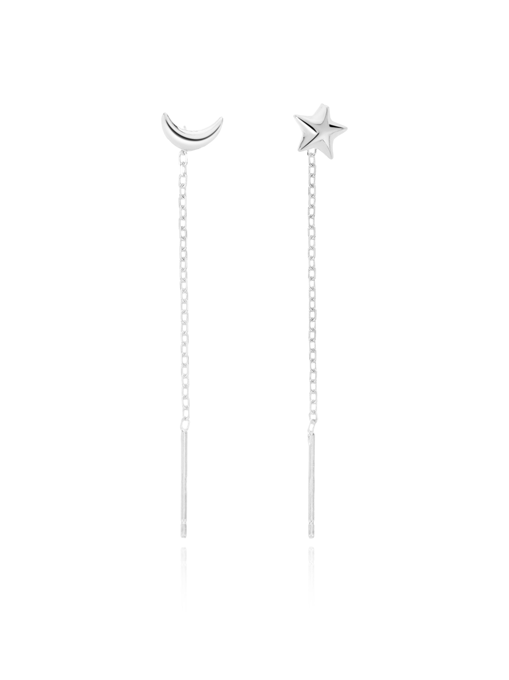 S999 Silver Moon & Star Drop Earrings