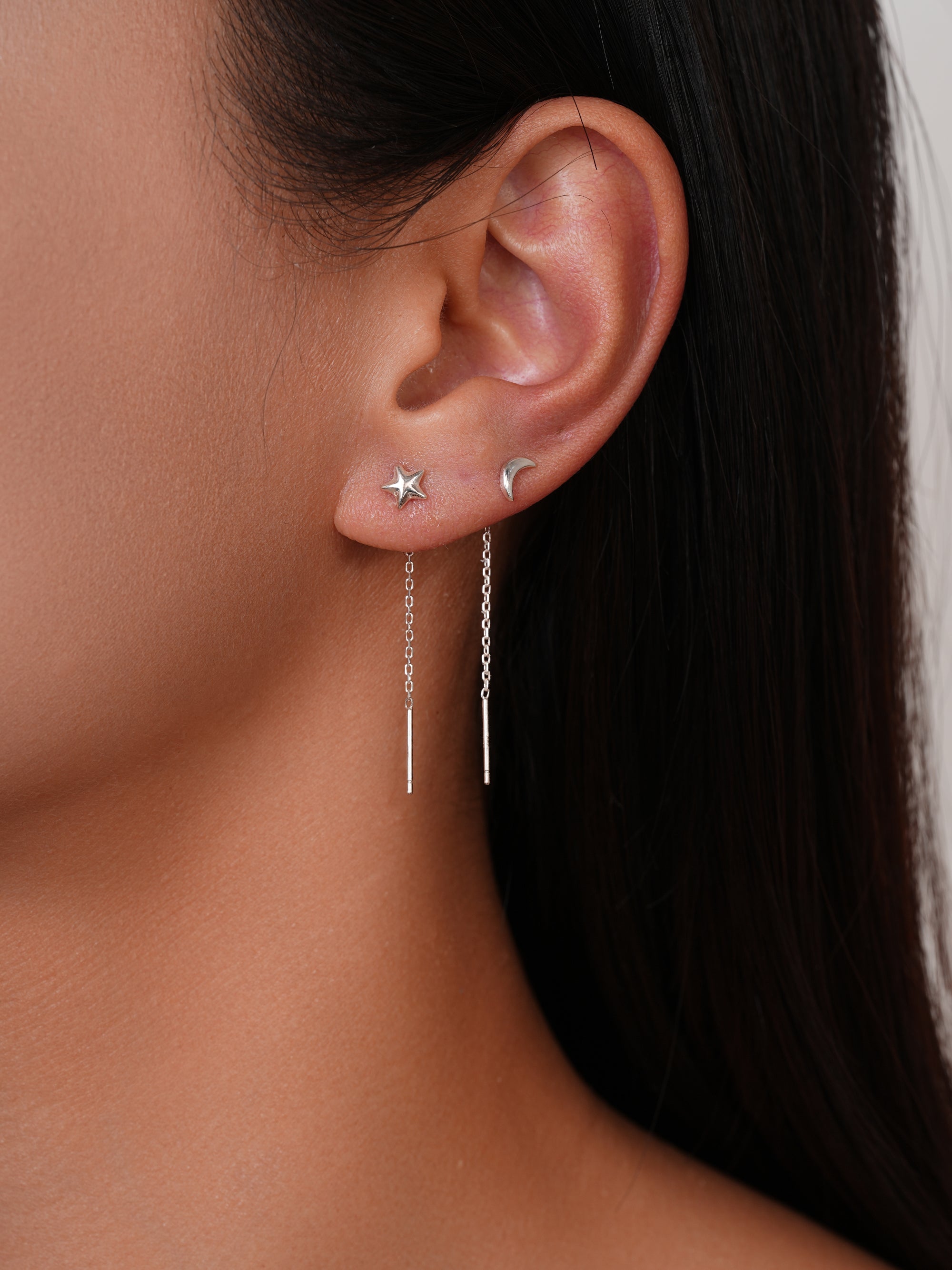S999 Silver Moon & Star Drop Earrings