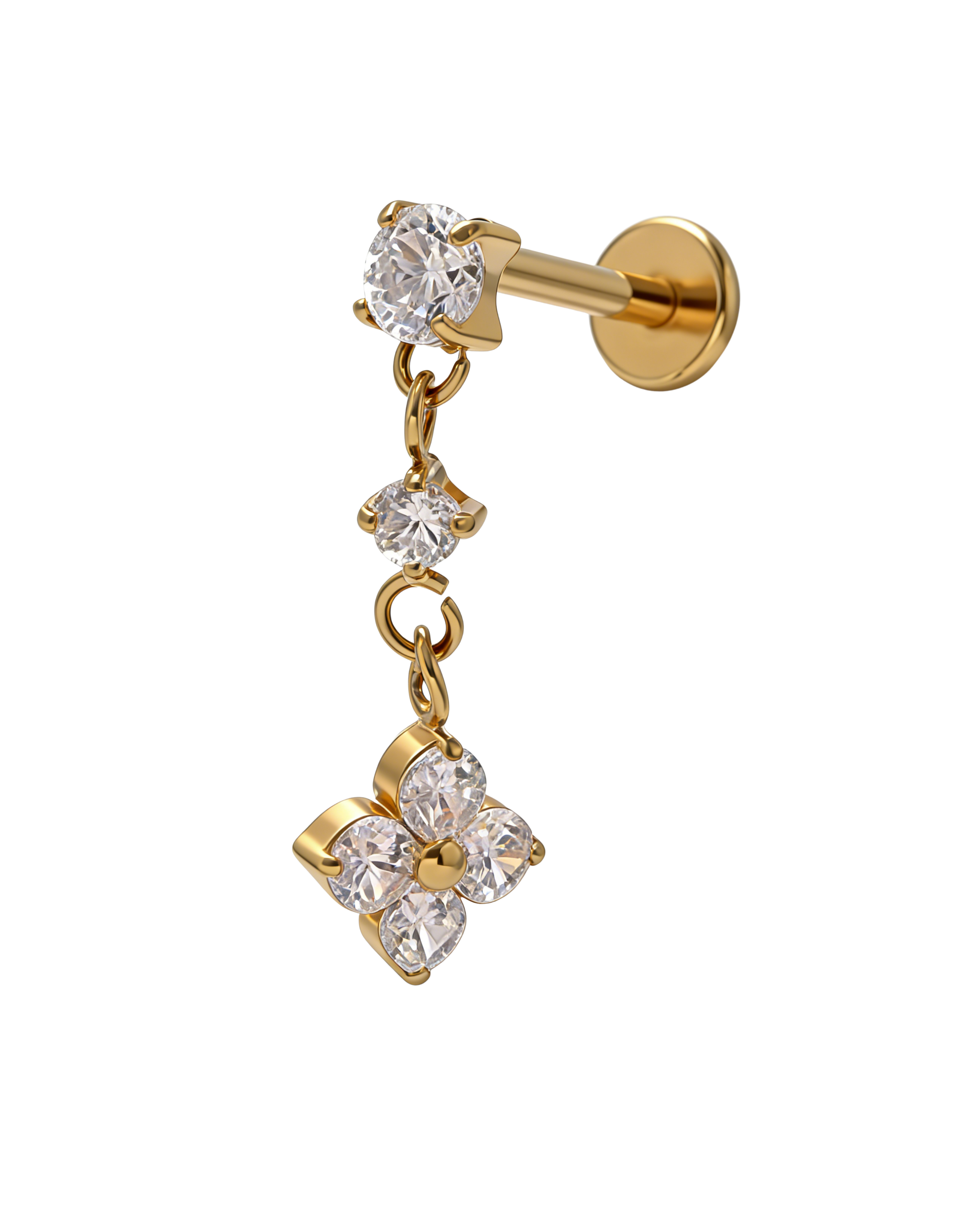 Four Leaf Drop Stud Earrings